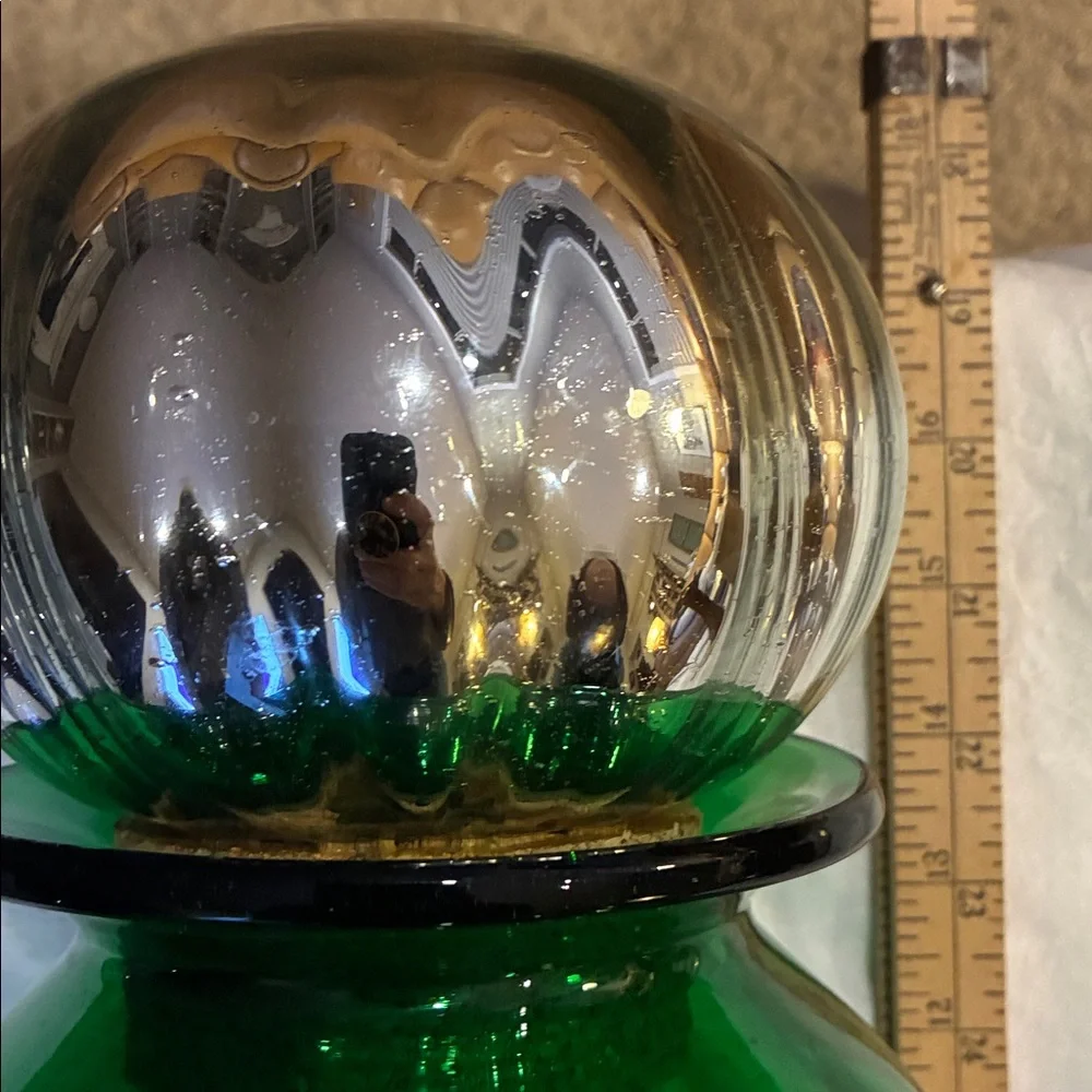 Green Glass Container/VaseHuge NWOT Silver Lid Cork Stopper use for Pantry Pasta